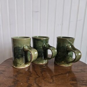 Handcrafted Green Ceramic Mugs Set